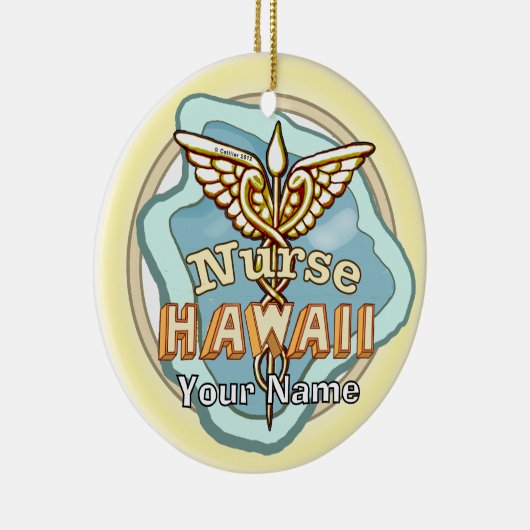 Hawaii Nurse Caduceus Keramik Ornament (Rechts)