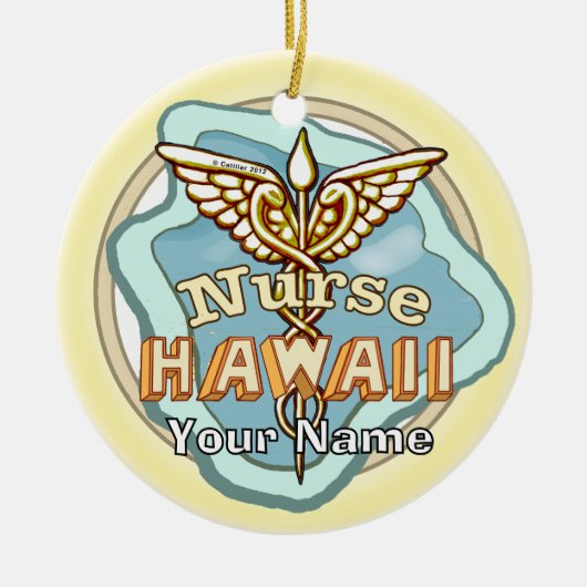 Hawaii Nurse Caduceus Keramik Ornament (Vorne)