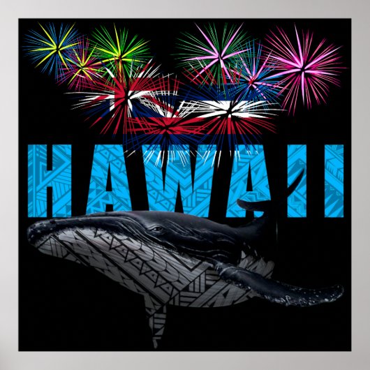 HAWAII NYE POLYNESIAN TRIBAL HUMPBACK FIREWORWORKS POSTER (Vorne)