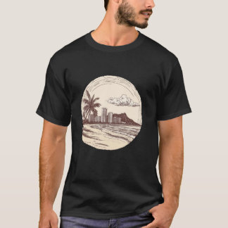 Hawaii Oahu Honolulu Waikiki Vulkan Surf Retro T-Shirt