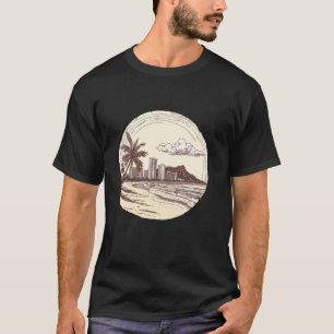 Hawaii Oahu Honolulu Waikiki Vulkan Surfen Retro T-Shirt