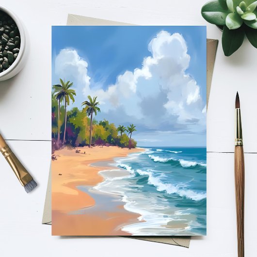 Hawaii Ocean Shore Watercolor Painting Card