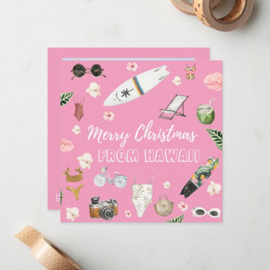 Hawaii oder Tropical Square Foto Weihnachtskarte Mitteilungskarte (Vorderseite/Rückseite Beispiel)