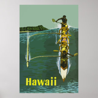Hawaii Outrigger Canoe Vintage Travel Poster