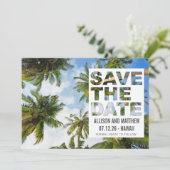 Hawaii Palm Tree Beach Wedding Foto Save The Date (Stehend Vorderseite)