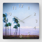 Hawaii Palm Tree Lila Foto Landschaft Stilvoll Quadratische Wanduhr (Vorderseite)