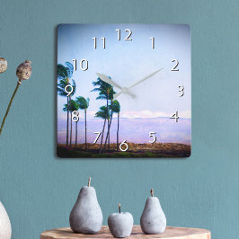 Hawaii Palm Tree Lila Foto Landschaft Stilvoll Quadratische Wanduhr