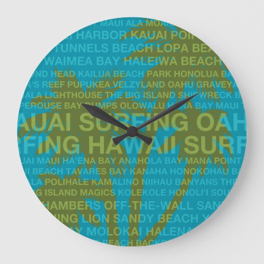 Hawaii Palmen Trees Hawaiian Clock surfen Große Wanduhr (Vorderseite)