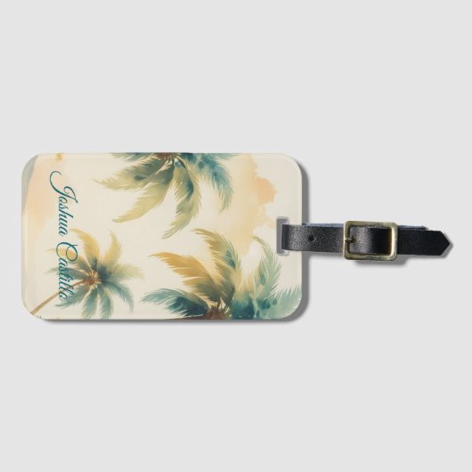 Hawaii Palms Calligraphy Simple Professional Name Gepäckanhänger (Vorderseite (Horizontal))