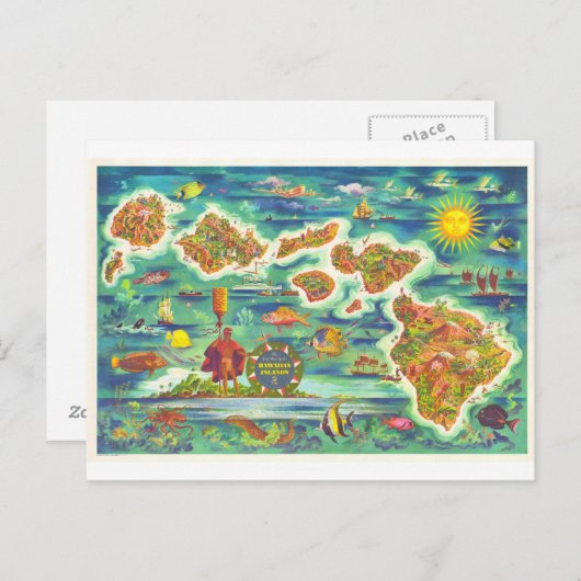 Hawaii Picture Map Postkarte (Vorne/Hinten)