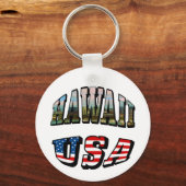 Hawaii Picture und USA Flag Text Aluminium Circle Schlüsselanhänger (Vorderseite)
