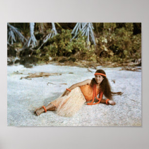 Hawaii POSTER: Hawaiian Hula Girl 1910 Autochrom Poster