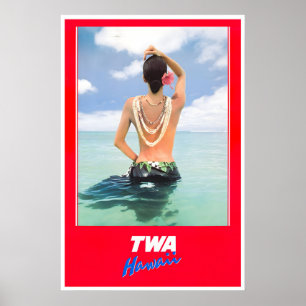 Hawaii Poster TWA Reise Kunst Hawaiianisches Mädch