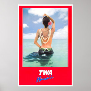 Hawaii Poster TWA Reise Kunst Hawaiianisches Mädch