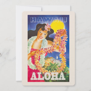 Hawaii Postkarte, Vintage Leinen Schreibwaren 5x7 Einladung