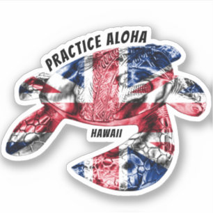 Hawaii Practice Aloha - Tribal Honu HIFlag Aufkleber