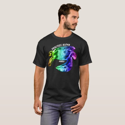 Hawaii Practice Aloha - Tribal Honu Rainbow T-Shirt (Vorne ganz)