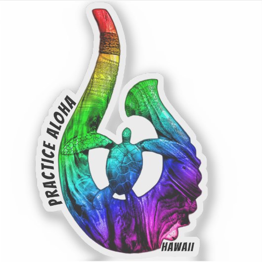 Hawaii Praxis Aloha Honu Tribal Hook NeonRainbow Aufkleber (Vorderseite)