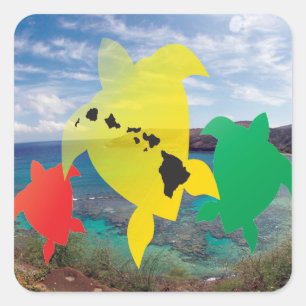 Hawaii-Reggae-Schildkröten Quadratischer Aufkleber