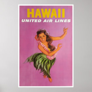 Hawaii-Reiseplakat Kunst Hula-Tänzerin Vereinigter Poster