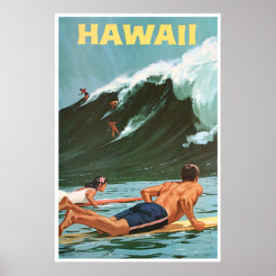 Hawaii-Reiseplakat Vintage Hawaiian Surfen Kunst Poster