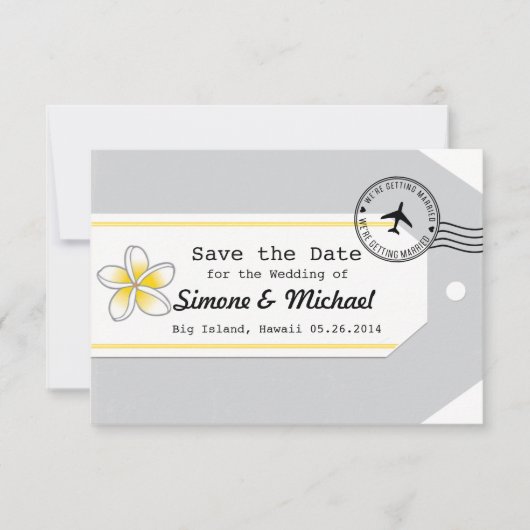 Hawaii Reisethema Gepäcktag Save the Date (Vorderseite)