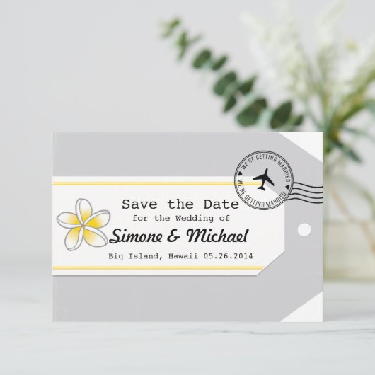 Hawaii Reisethema Gepäcktag Save the Date (Stehend Vorderseite)
