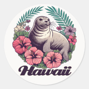 Hawaii Retro Monk Siegel Hawaiianisches Siegel Runder Aufkleber