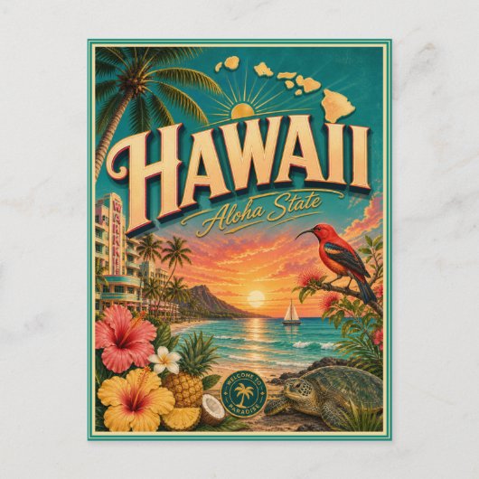 Hawaii Retro Reise Souvenir Postkarte (Vorderseite)