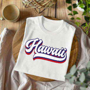 Hawaii Rot Weiß und Blau Vintage Schrift T-Shirt