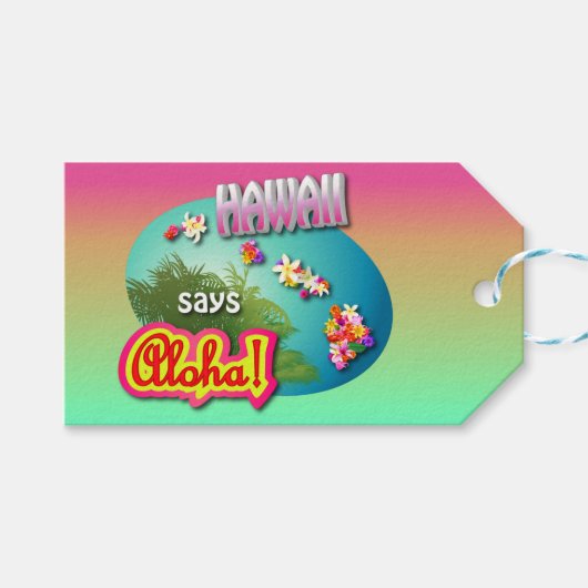 Hawaii sagt Aloha! Geschenkanhänger (Vorderseite (Horizontal))