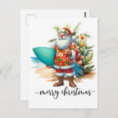 Hawaii Santa Claus is holding surf board Christmas Postkarte (Vorne/Hinten)