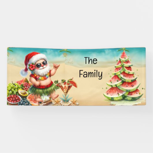Hawaii Santa Claus und Watermelon Weihnachtsbaum Banner (Horizontal)