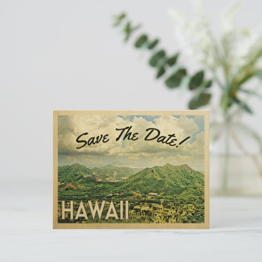 Hawaii Save the Date Vintage Postkarten (Stehend Vorderseite)