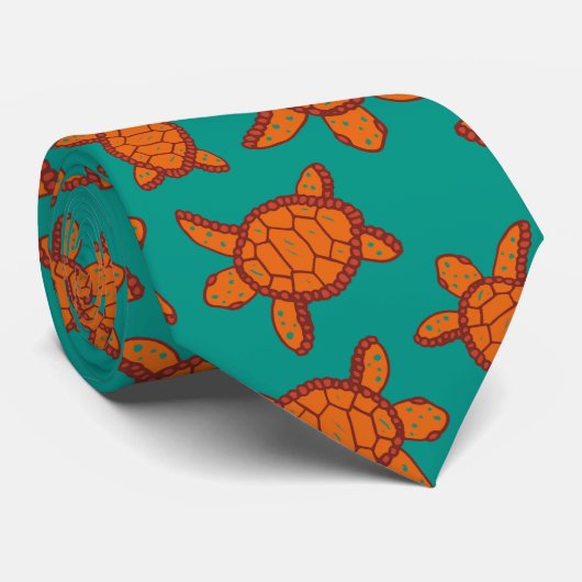 Hawaii Sea Turtle Gemustert Blue und Orange Aloha Krawatte (Gerollt)