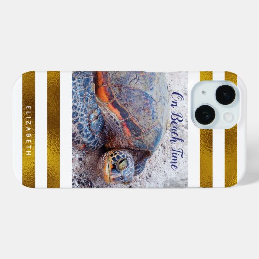 Hawaii Sea Turtle Gold White Strips zur Strandzeit Case-Mate iPhone Hülle (Rückseite (Horizontal))
