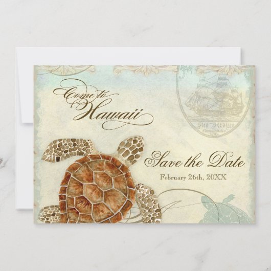 Hawaii Sea Turtle Moderner Küstenstrand Einladung (Rückseite)