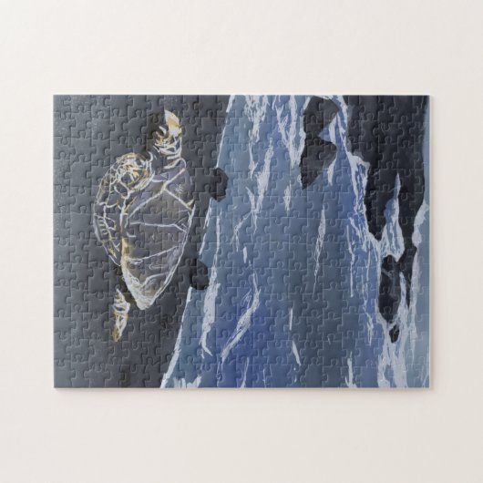 Hawaii Sea Turtle on Black Sand Beach T-Shirt Puzzle (Horizontal)