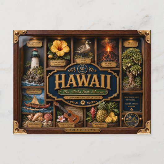 Hawaii Shadow Box 3D Figurine Staat Postkarte (Vorderseite)