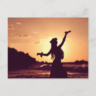Hawaii, Silhouette eines Hula-Mädchens beim Sonnen Postkarte