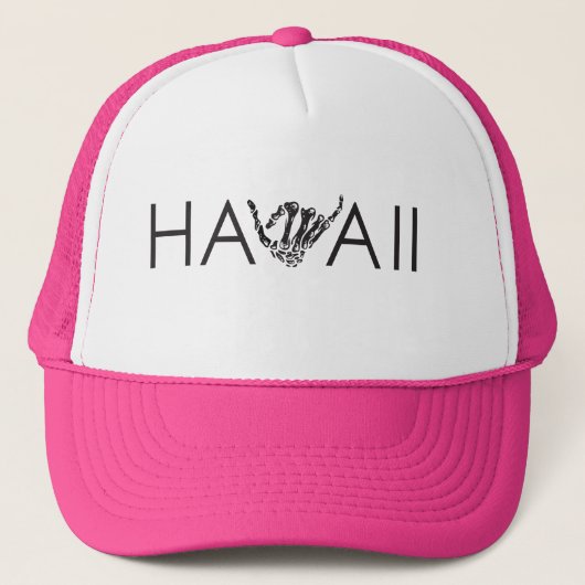 Hawaii Skeleton Shaka - rosa u. weißer Truckerkappe (Vorderseite)