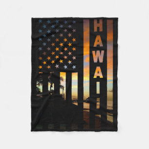 Hawaii-Sonnenuntergang-Amerikanische-Flagge-Honolu Fleecedecke