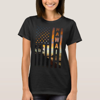 Hawaii-Sonnenuntergang Amerikanische Flagge Honolu T-Shirt