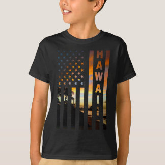 Hawaii-Sonnenuntergang-Amerikanische Flagge Honolu T-Shirt