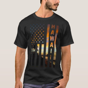 Hawaii-Sonnenuntergang Amerikanische Flagge Honolu T-Shirt