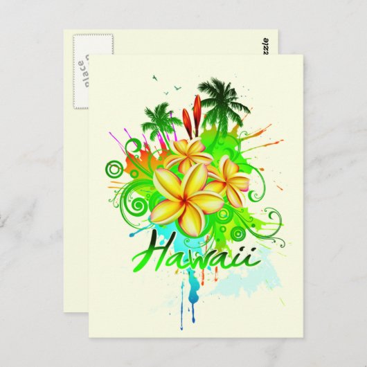 Hawaii Splash Plumeria Blume Palm Trees Wirbel Postkarte (Vorne/Hinten)