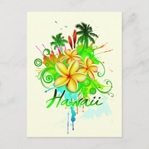 Hawaii Splash Plumeria Blume Palm Trees Wirbel Postkarte