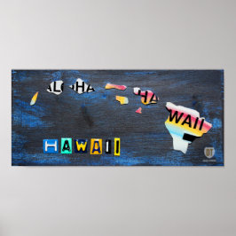 Hawaii Staat Aloha Vintage Lizenzfläche Karte Poster