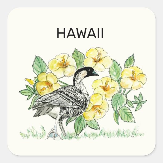 Hawaii Staat Bird und Blume Quadratischer Aufkleber (Vorderseite)