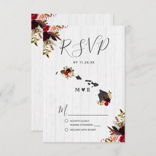 Hawaii Staat Destination Rustic Wedding RSVP (Vorne/Hinten)